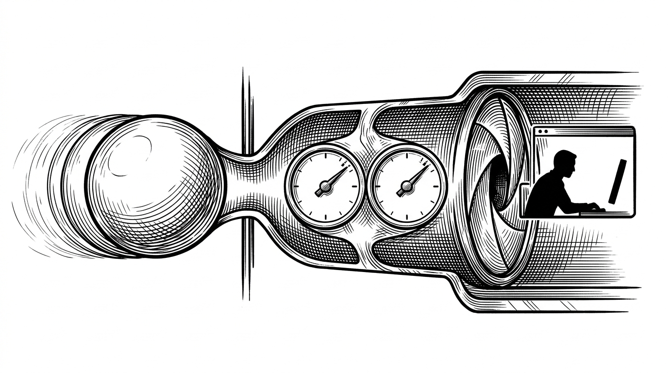 A close-up cross-section of a work bead moving through a controller gate into a running terminal session. The image explains the internal loop: desired state is compared against actual sessions, then a runtime provider starts or keeps a session alive so the bead can be consumed.