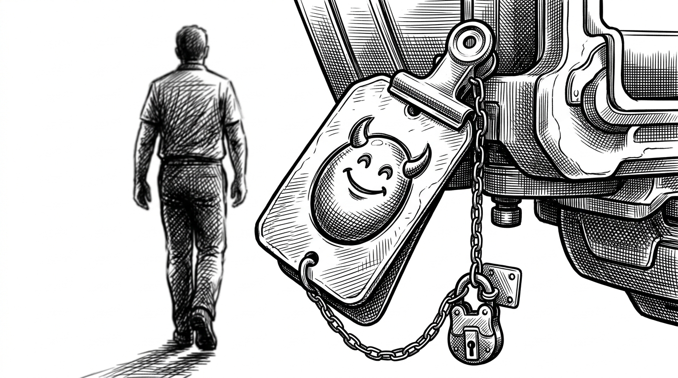 A close-up illustration of a single Bead clipped to a Git worktree like a stamped metal tag on a machine part. An agent steps away in the background, but the tagged task remains lit and intact, showing how Gas Town preserves work even when a session ends.