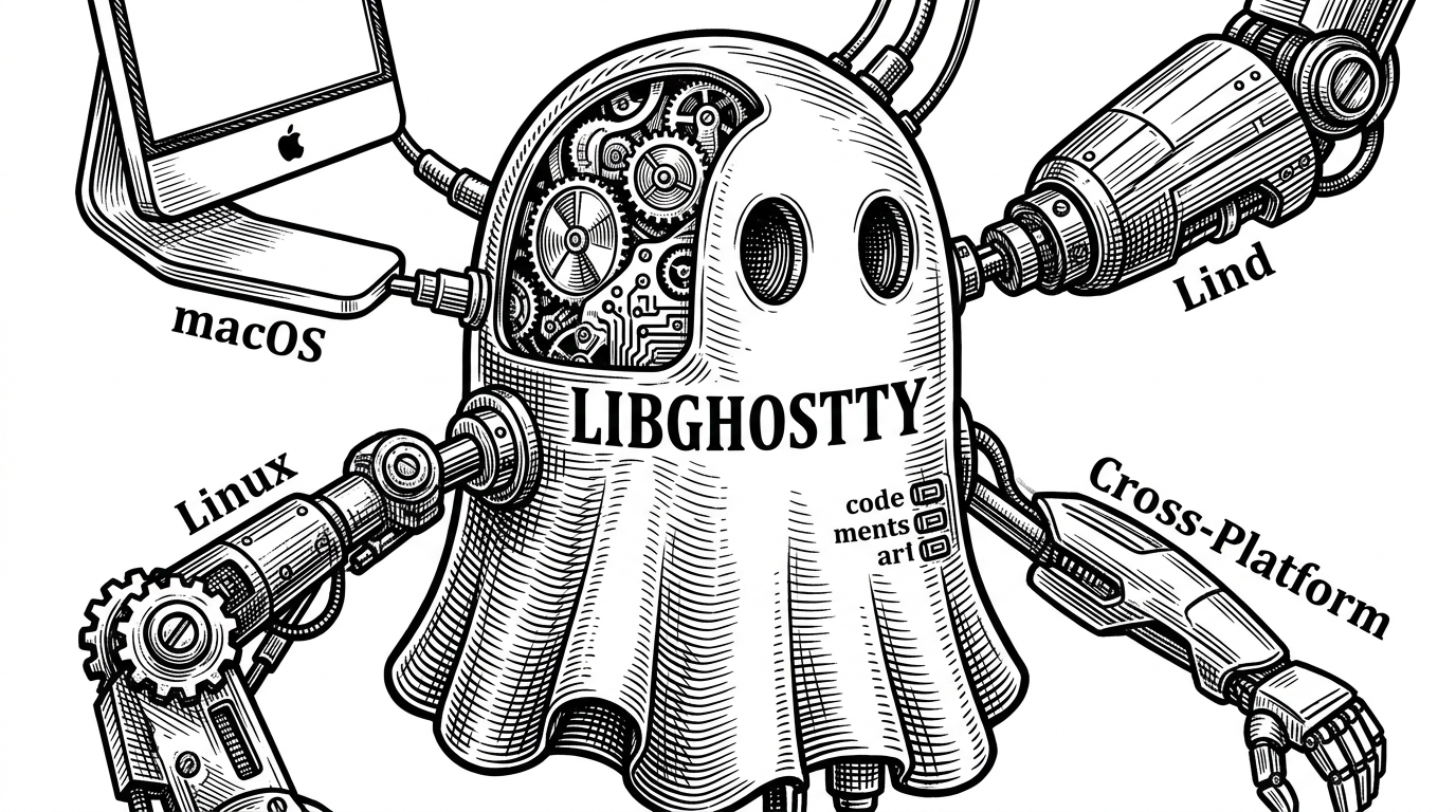 A mechanical brain with various limbs plugging into it, representing the shared core and native UI frontends.