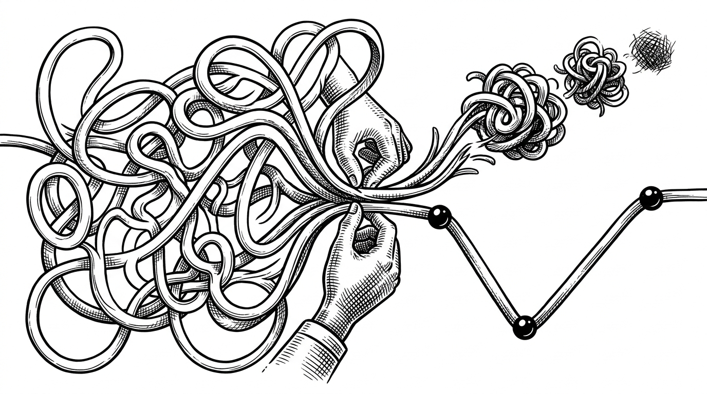 A close-up of a jagged ink route being compressed into a cleaner chain of anchor points. It shows how MapTrace turns pixel-level traces into compact training targets that fit a model context window without losing the shape of the route.