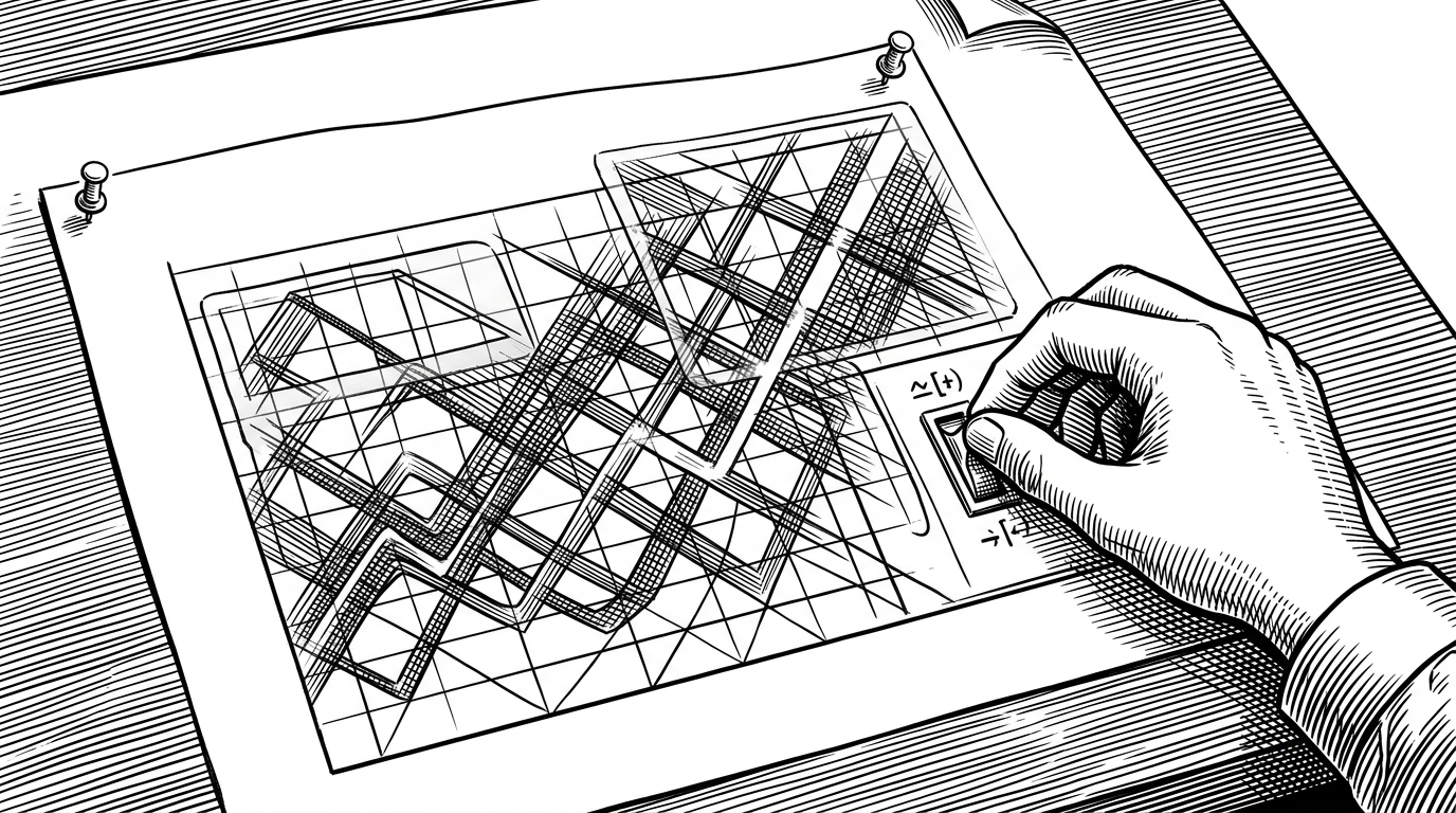 An overhead drafting table shows one weighted graph drawn on translucent paper, with three different weight overlays pinned on top of it. The same highlighted route changes across the overlays, which explains OpenFst's core trick: the structure stays fixed while the algebra changes the result.