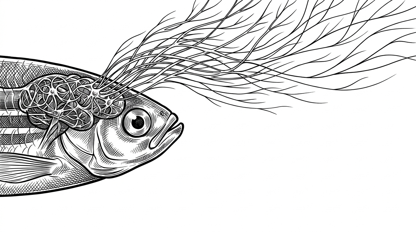 A zebrafish head in profile with its brain rendered as dense, cell-like traces that extend forward into a forecast horizon. The image shows that the repository treats neural activity as a future state to predict, not just a static anatomical object to inspect.