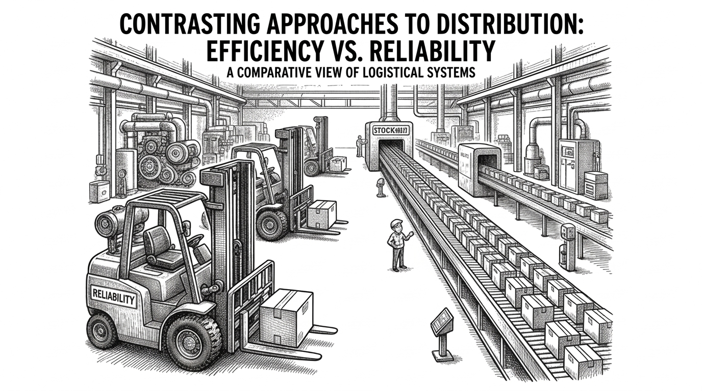 Two parallel factory assembly lines showing heavy forklifts versus a sleek conveyor belt, illustrating the memory difference between V8 and Goja.