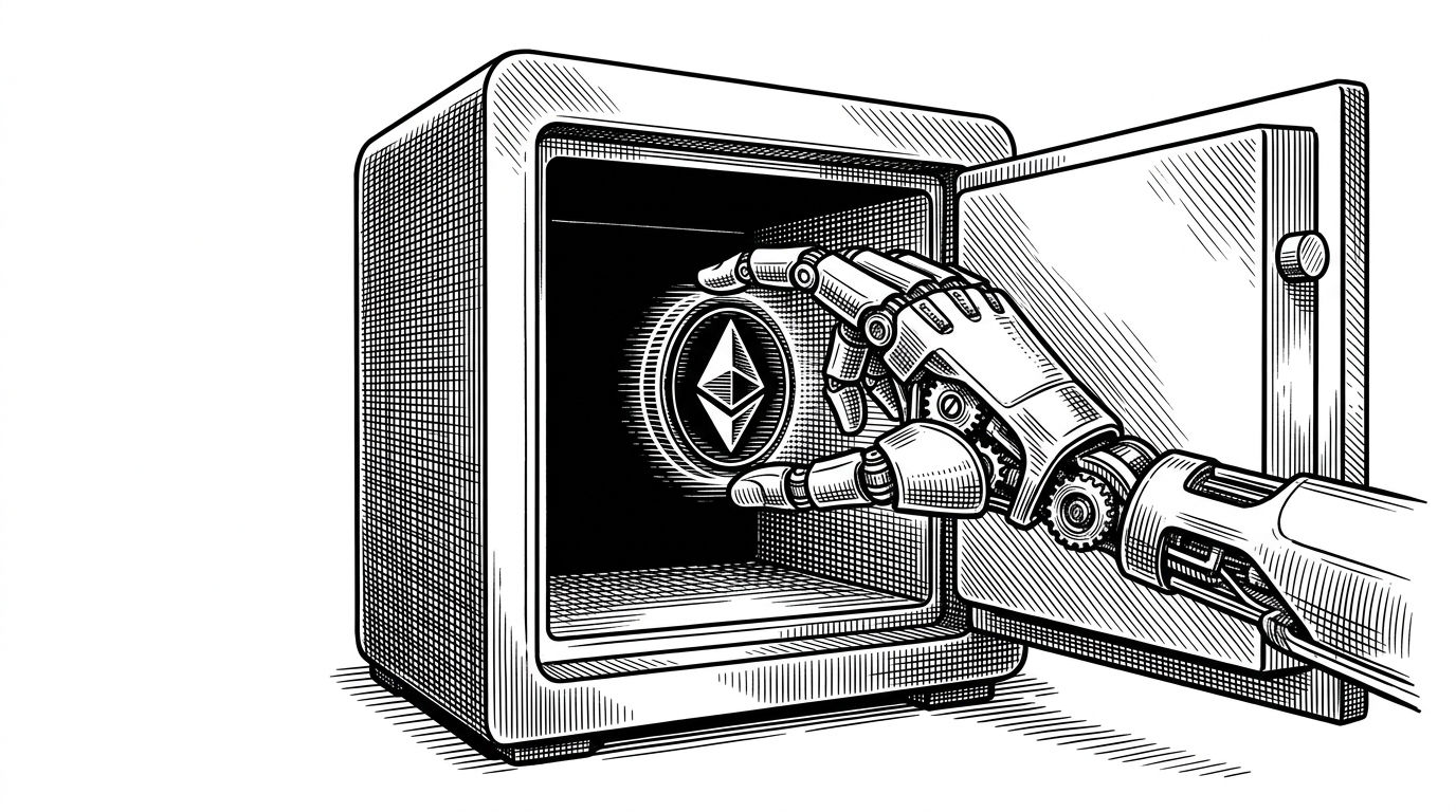 A close-up of a heavy steel safe with its door wide open, revealing a glowing holographic placeholder token instead of physical valuables. A mechanical hand reaches for the hologram, illustrating the concept of replacing plaintext secrets with boundary-level injected tokens.