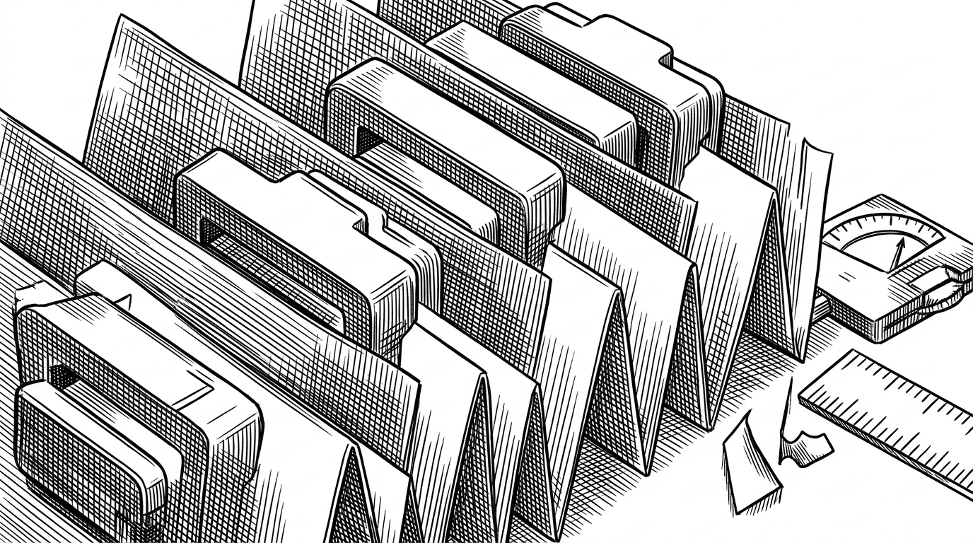A close-up of a transformer stack stamped repeatedly into a folded accordion-like structure, with a small quantization ruler shaving the edges and a calibration gauge beside it. The image explains how depth recurrence and compression let a model gain expressiveness without expanding its footprint.