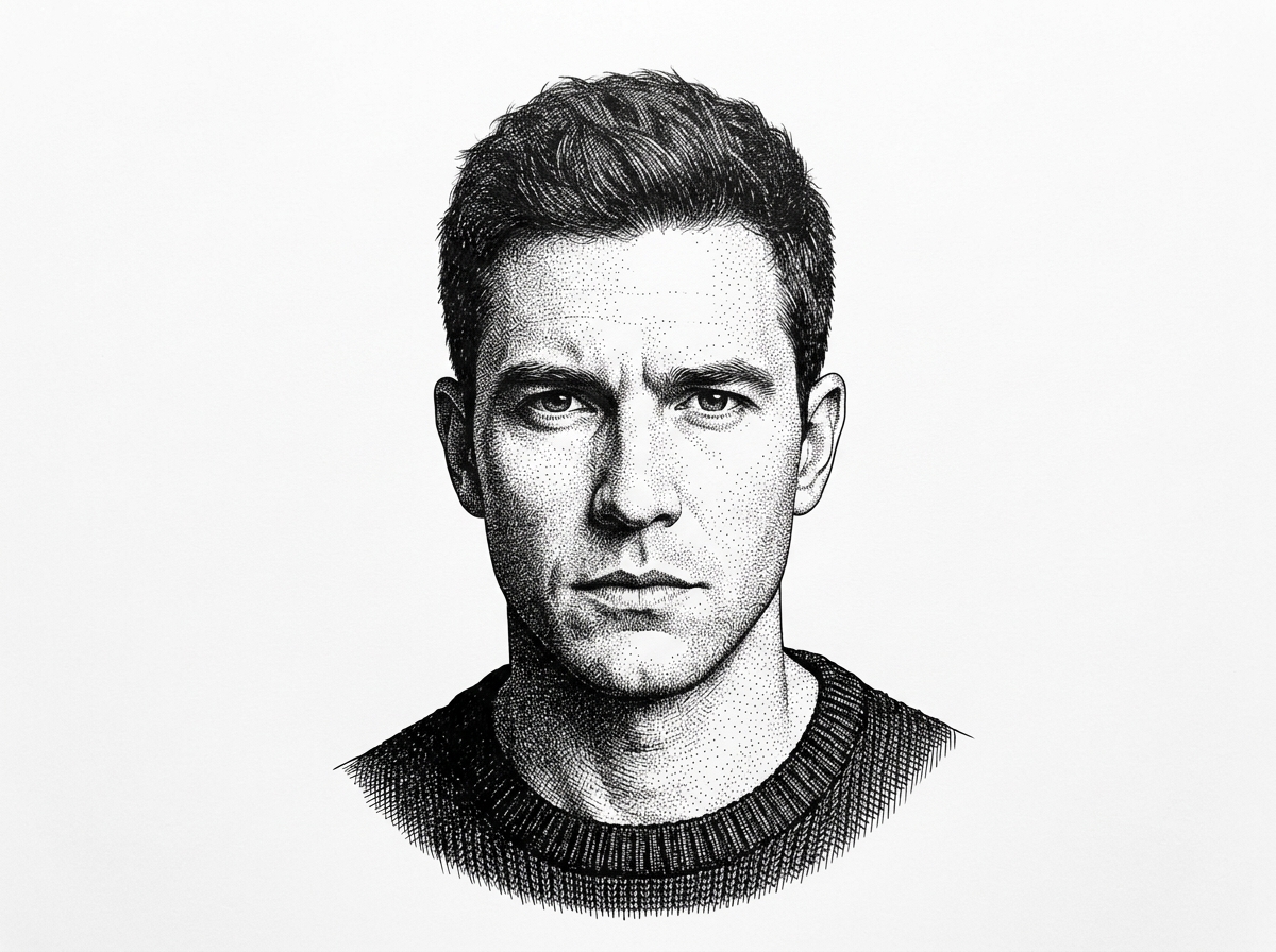 A hedcut-style portrait of Julien Sagot rendered in black ink on white background. It presents the project author as a real person behind the tool and anchors the article’s origin story in a verified GitHub avatar.