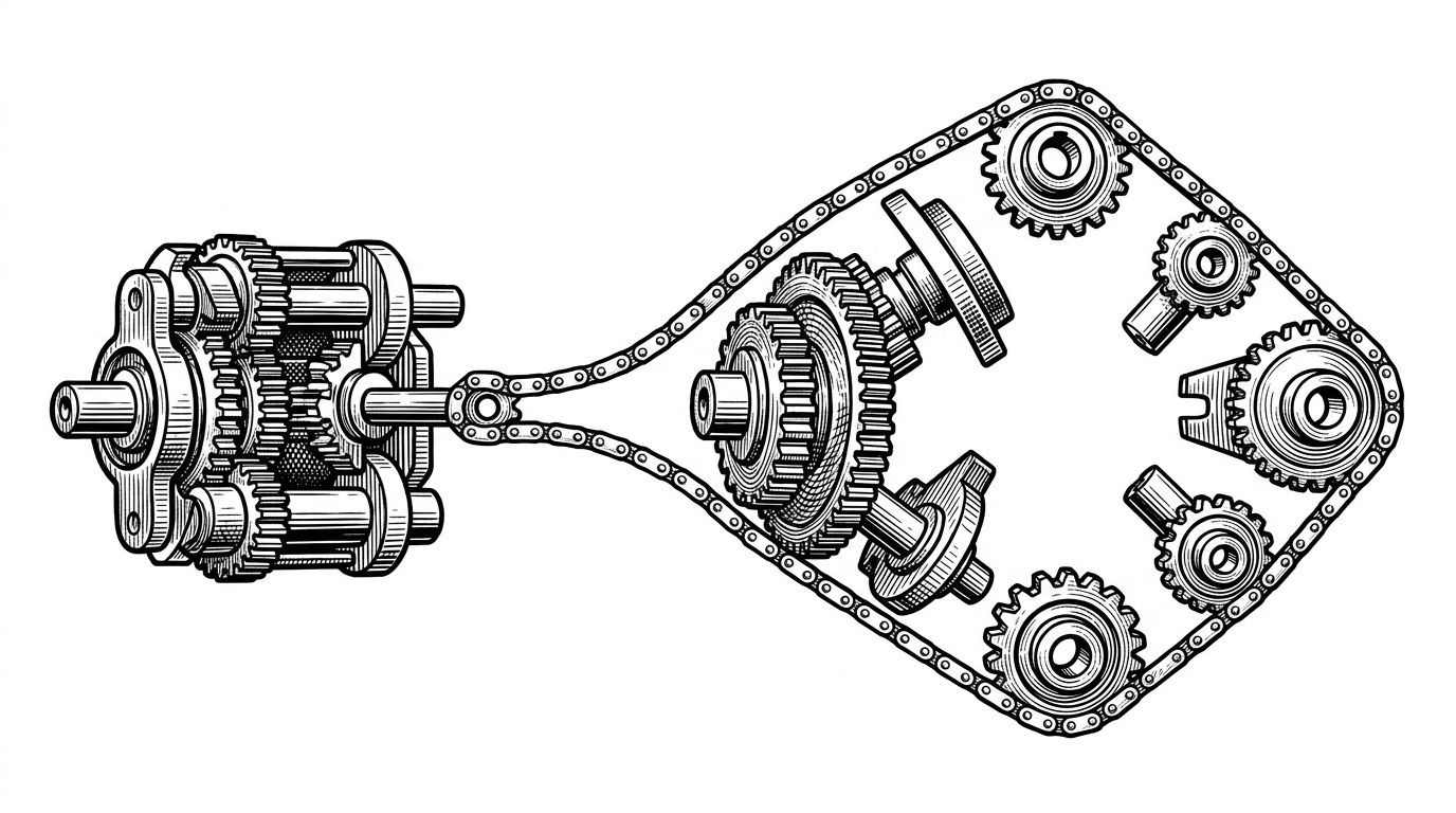 A packed mechanical assembly on the left begins to split apart on the right when one inner part turns from a solid block into a fragile linked chain. It explains the fallback strategy: when a managed value type would make explicit overlap unsafe, StructUnion backs away from the clever layout and chooses safety.