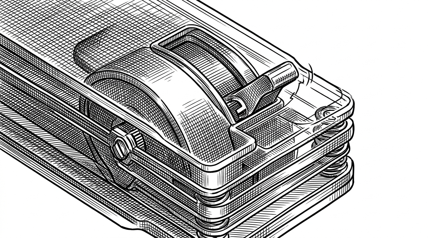 A single button is shown as stacked translucent layers and a tiny state hinge. It illustrates how Oat uses layered CSS rather than a big component runtime.