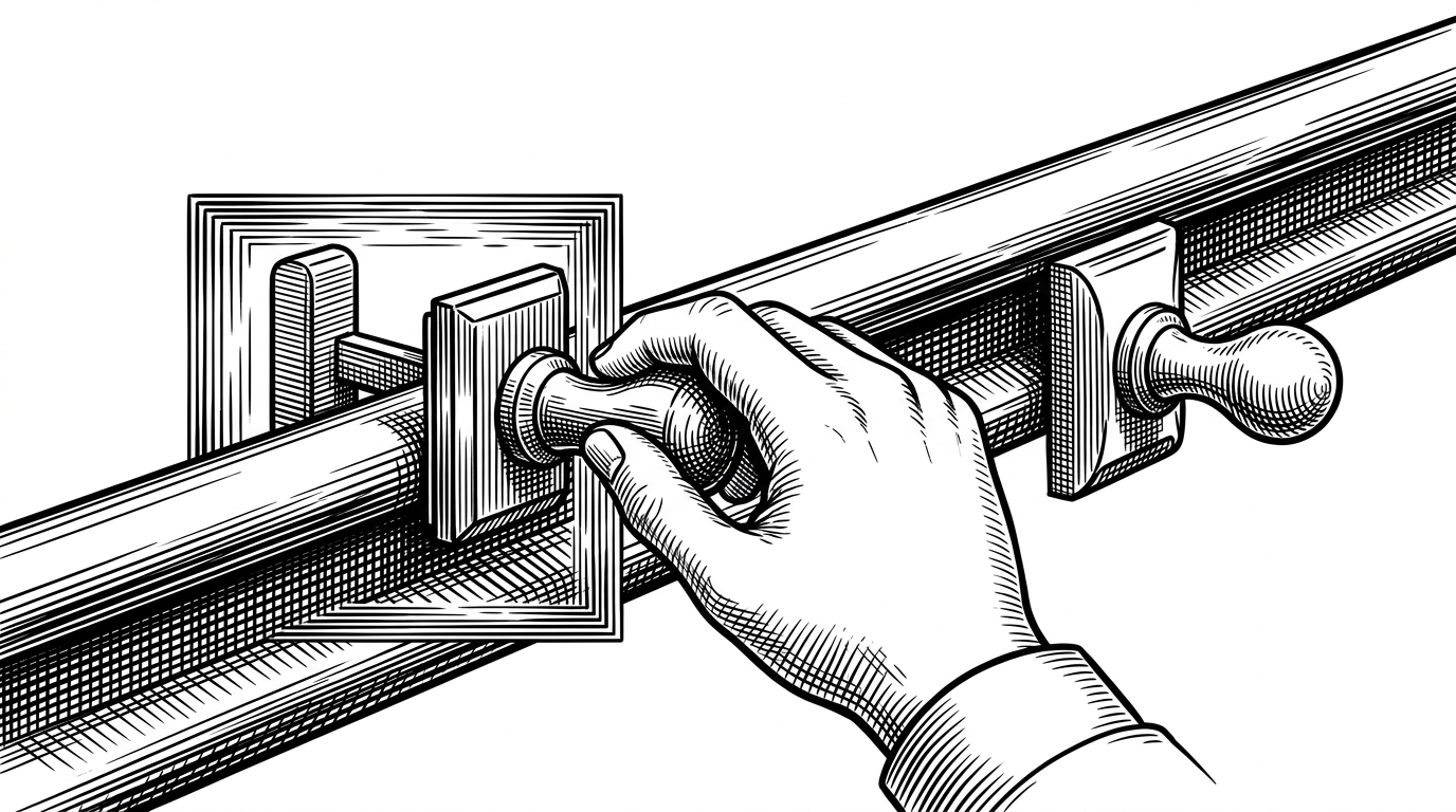 A close-up of a hand trying to drag a savepoint tool across a function boundary, but a guardrail stops it. Inside the boxed region the tool works as a local rollback pocket, while outside it is rejected as a decorator-like misuse. The image explains why the library forbids ambiguous transaction helpers from leaking across scope.
