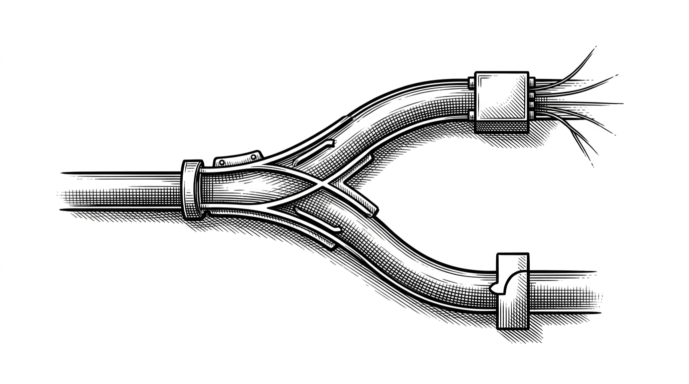 A process fork splits into two clear branches. One branch becomes a Python interpreter with a RUN_PYTHON path, while the other continues as the Rust server. The split shows how Sail preserves Python process behavior instead of treating Python as a thin client only.