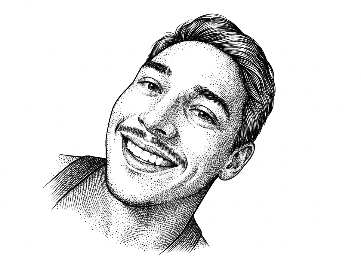 A WSJ hedcut-style portrait based on DavideDelbianco's GitHub avatar. The image is a black-ink likeness on a pure white background, used here to identify the user who reported the Linux install problem.