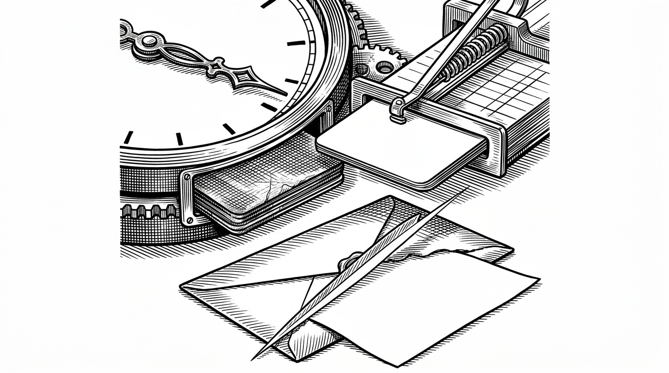 A close-up of a clock face fused to a token ledger, with a spring-loaded arm swapping in a fresh access card before the old one expires. Nearby, a sealed envelope is split open to reveal a plain sheet, showing how the SDK refreshes credentials early and turns encrypted callback data into something usable immediately.