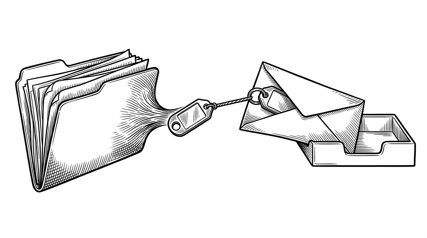 A close-up shows a file being transformed into a file-key token and threaded into a message envelope. It explains why a send file operation is really two API calls collapsed into one action.