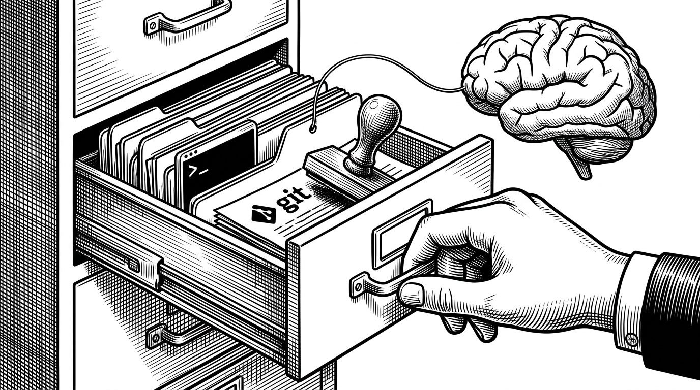 A close-up of filing drawers, folders, and a commit stamp arranged like a filesystem. The image explains MemFS, where an agent's memory is presented as files it can read, write, and version.