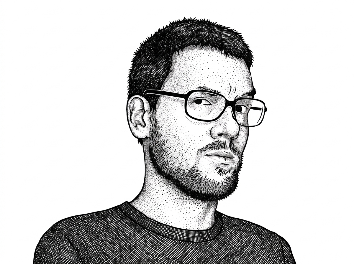 Hedcut-style portrait of Li Jigang based on his public GitHub avatar. It places the repo's creator in the context of a broader skill stack, not just one card generator.