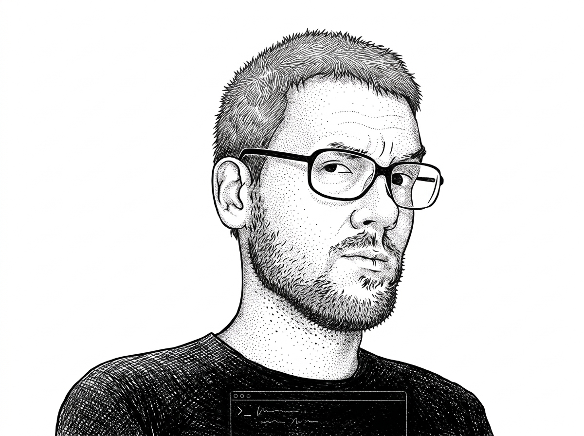 A WSJ-style hedcut portrait of Li Jigang rendered from his GitHub avatar. It supports the origin section, reminding readers this is a single-author workflow tool rather than a faceless framework.