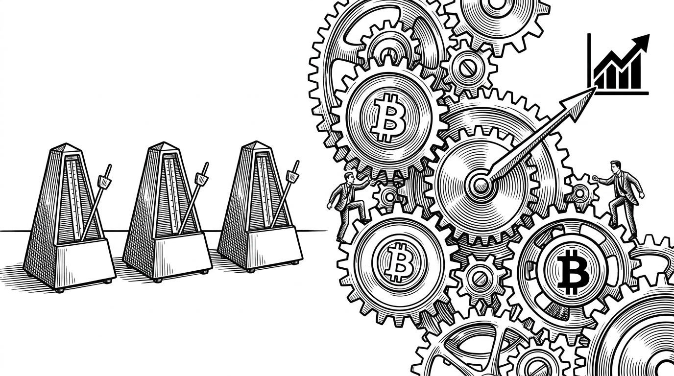 A split composition showing synchronized metronomes on the left and grinding gears on the right, representing the shift from AI consensus to productive dialectical friction.