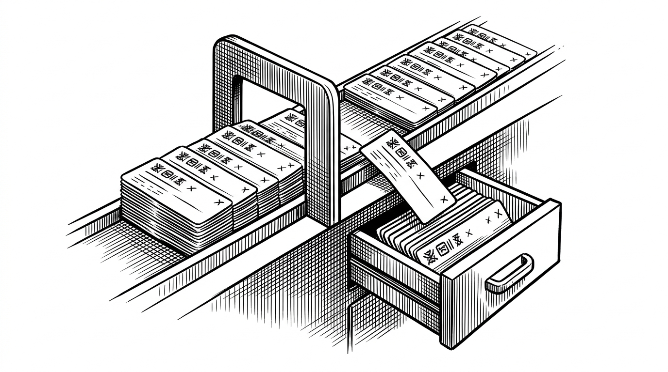 A narrow gate where a bundle of header cards passes through intact while one volatile token slips away and gets replaced from a side drawer labeled live proxy. The image shows how stable identity survives while changing auth is refreshed. It explains why the generated client can reuse most session state without becoming brittle.