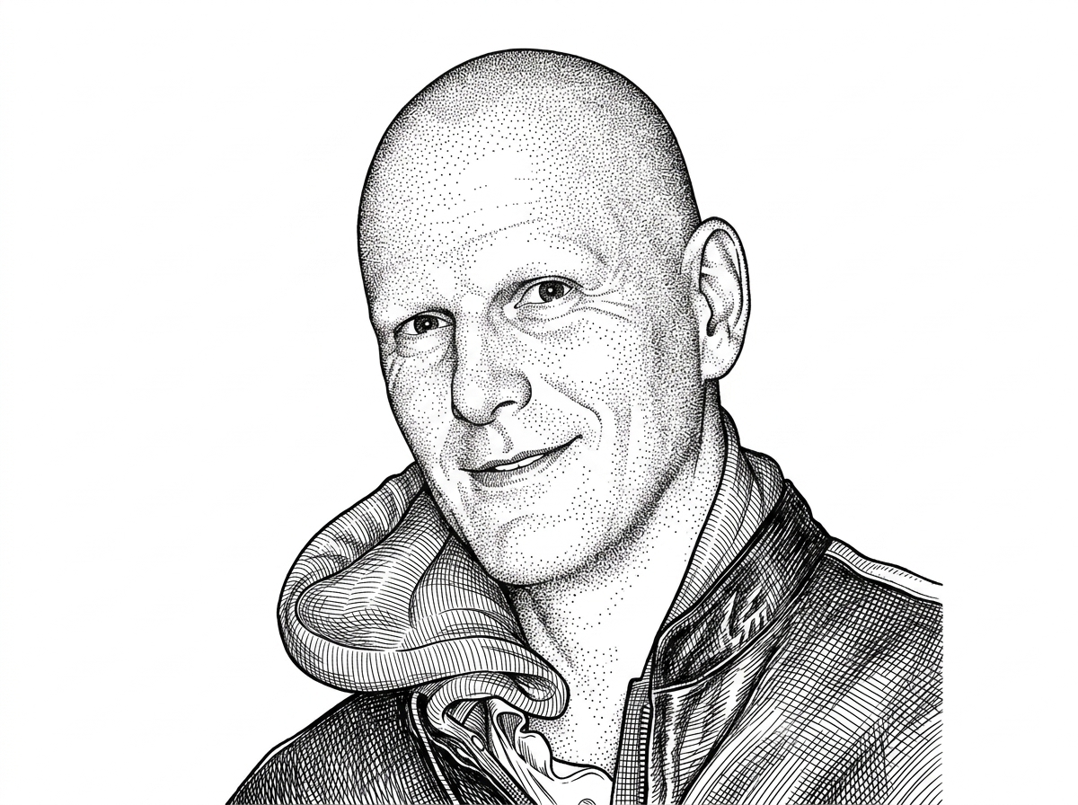 A hedcut-style portrait of Knut Sveidqvist. The portrait grounds the origin story in the project’s creator and shows the face behind Mermaid’s shift from diagrams as files to diagrams as source code.