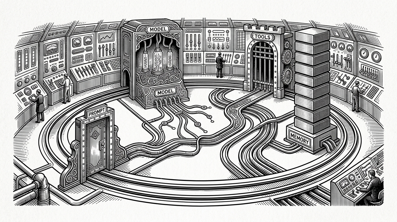 A terminal control room with a central loop feeding input through model, tools, and summary buffers. It explains that Claude Code behaves like a persistent control system rather than a single prompt and response exchange.