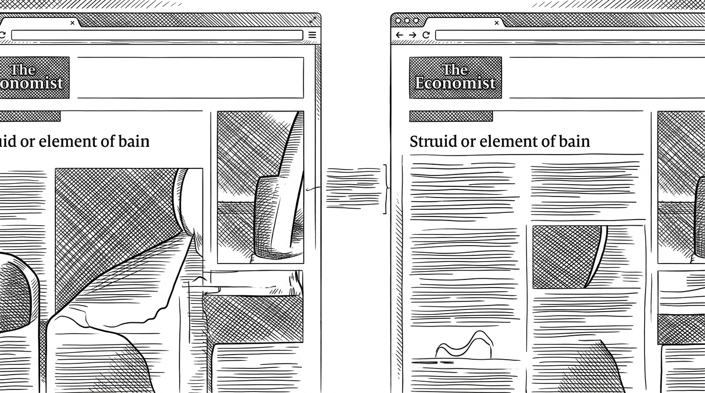 Two versions of the same page sit side by side in close view. The left page has a stable title block, columns, and spacing. The right page keeps the same composition but shows revised text, while a narrow strip between them isolates only the changed lines. It explains how diff editing preserves design while updating content.