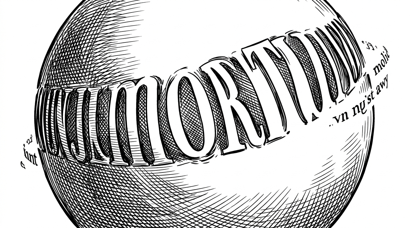 An extreme close-up of letters bending around a curved boundary, with crowding at the tightest point and open space where the shape expands. It explains how the engine has to reflow typography as mass changes, not just draw it once.