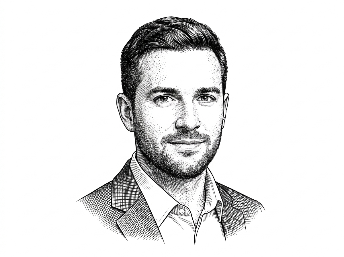 A hedcut portrait of Marco Costalba, the original creator of Stockfish.