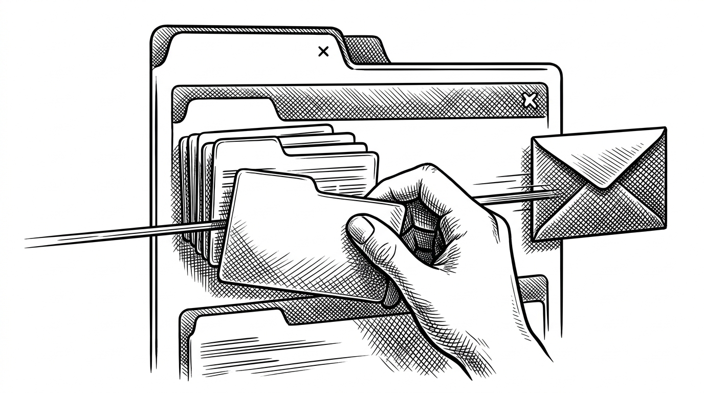 A close-up of a browser tab showing a function registry, a data channel line, and a hand pulling one tool card from a stack while a model message arrives from the side. It explains that the browser executes the tool locally instead of forwarding the action to a server.