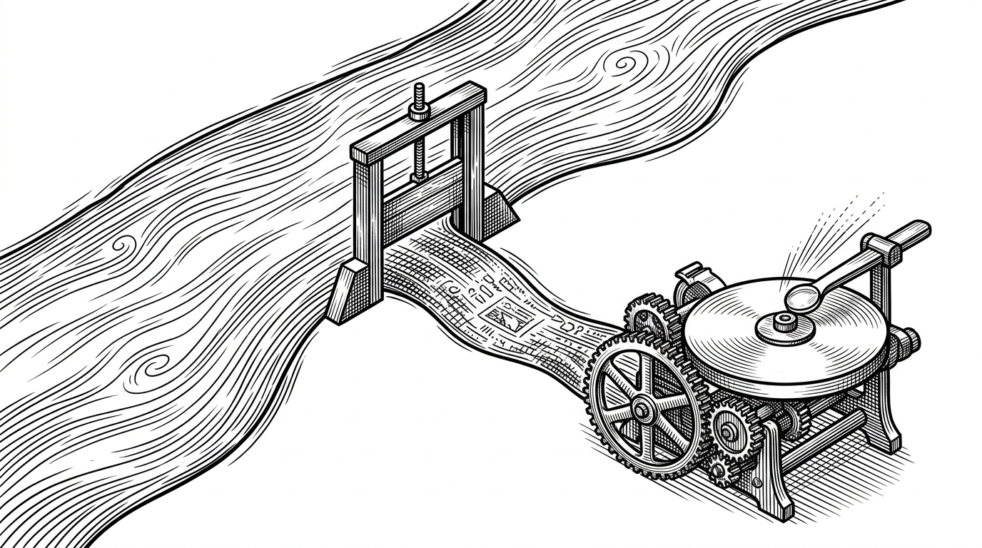 A narrow gate diverts one stream through a lens-like processor while the main flow keeps moving. The image explains how `/_vinext/image` is intercepted without turning the worker into a general-purpose server.