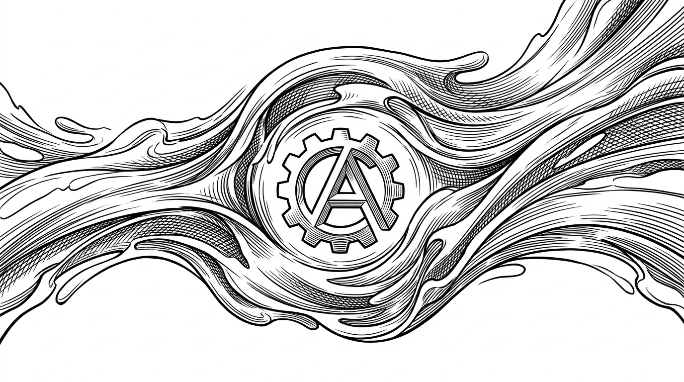 A centered logo floating inside a fluid, ink-like field that seems to move around it while the mark stays fixed. The image explains how this repo turns identity into motion by packaging a shader effect around a brand asset.