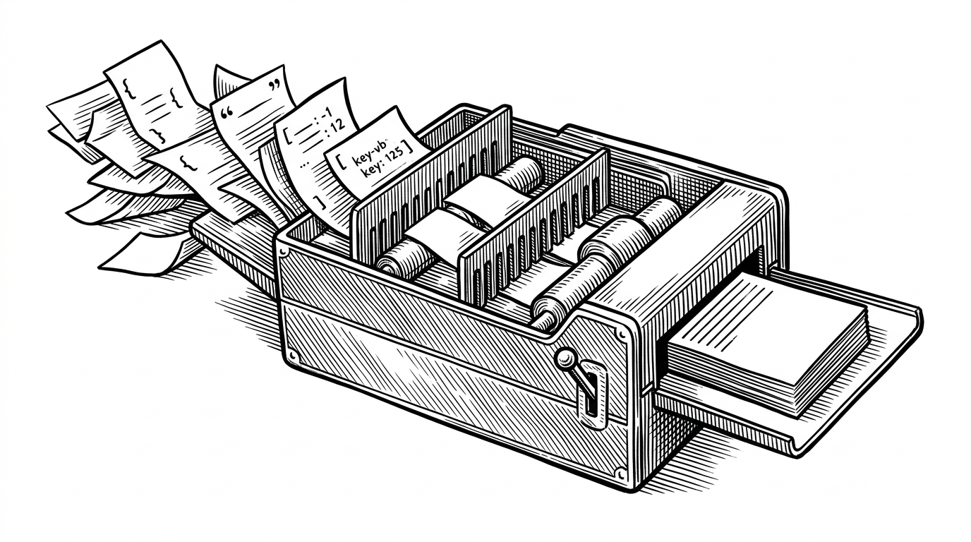 A mechanical filter takes in several messy paper slips and turns them into one clean structured object. The pieces differ in shape and form, but they emerge from the machine aligned and usable. The scene explains why fallback parsing is necessary in real model integrations.
