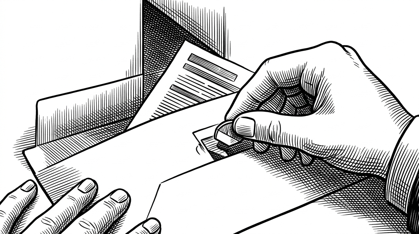 A request payload is being assembled by hand while a hidden report slips into view behind a half-open panel. The image explains how a small context selector can turn a normal chat call into an authorization test.
