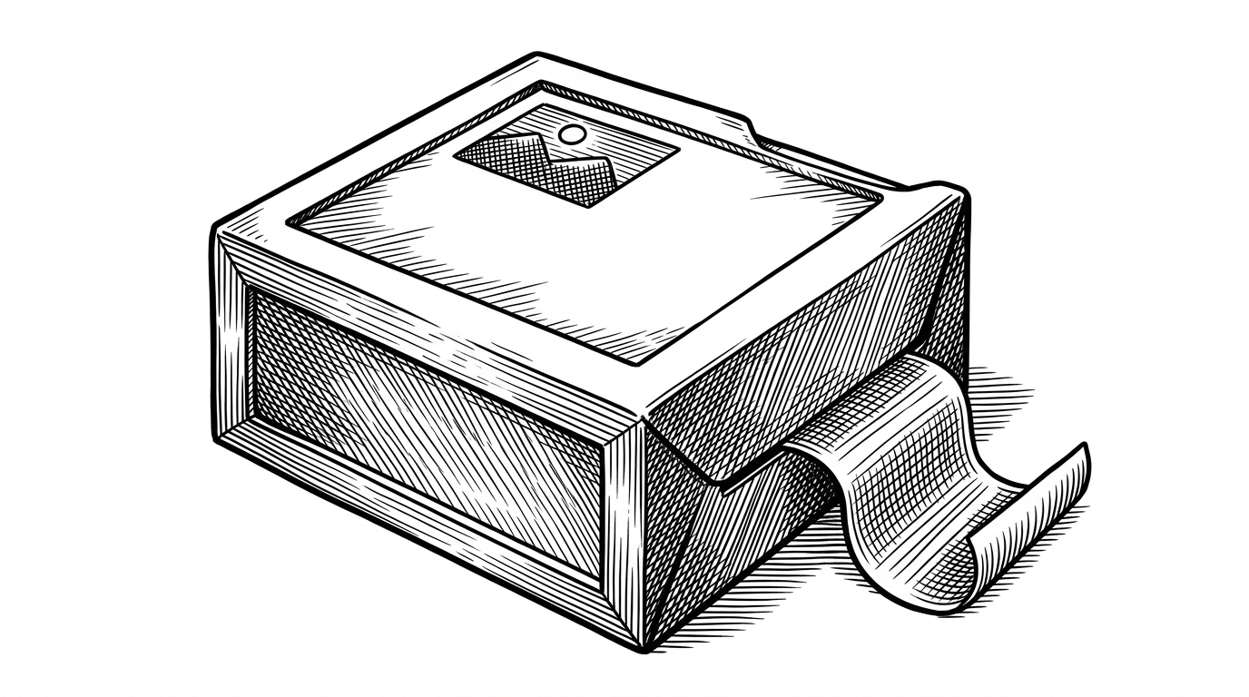 A close-up shows a BMP file as a sealed crate with a simple front face and a hidden tail of bytes folded behind it. The image explains how a format that looks harmless can carry extra data through the optimizer.