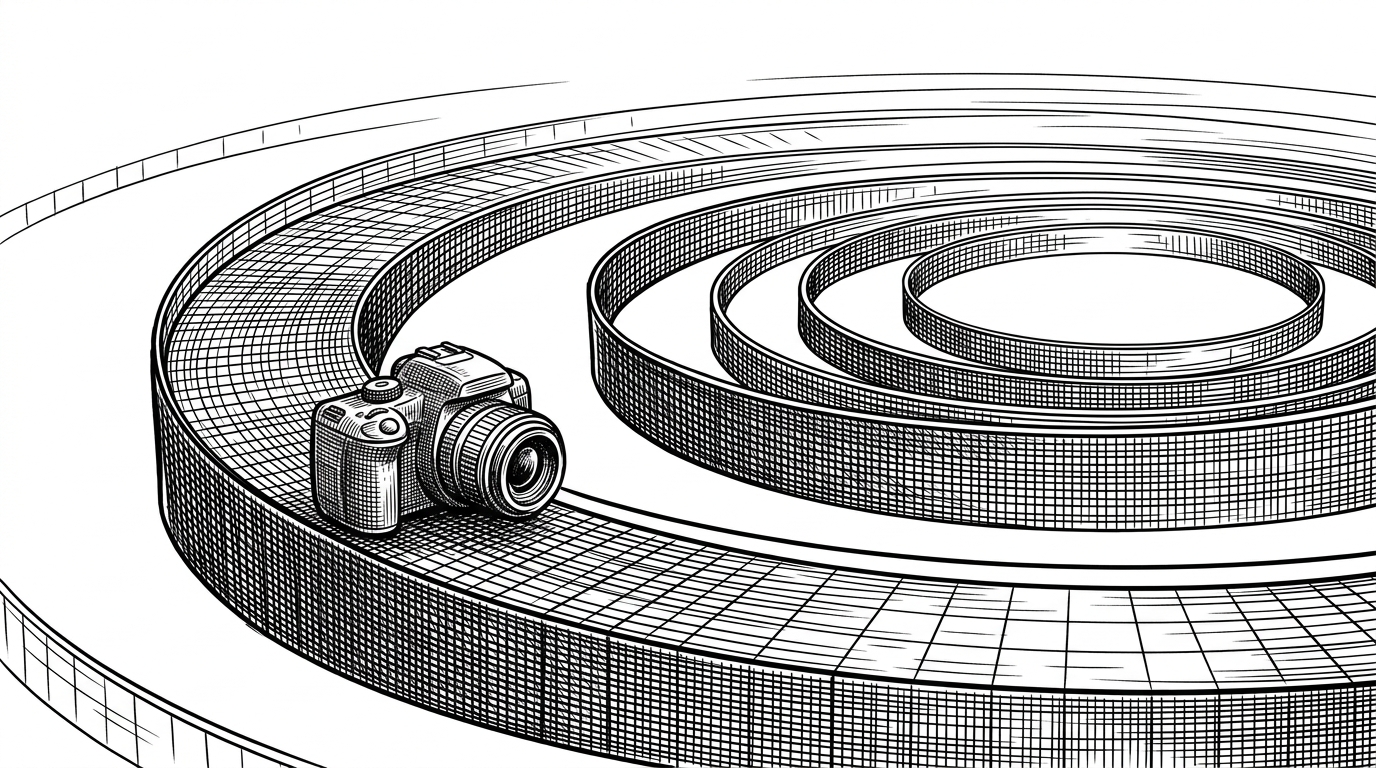 A camera skimming over concentric mesh rings, dense near the lens and increasingly sparse farther out. The structure makes the water feel infinite without spending triangles where the viewer cannot tell. It explains why geometry layout is part of the illusion.