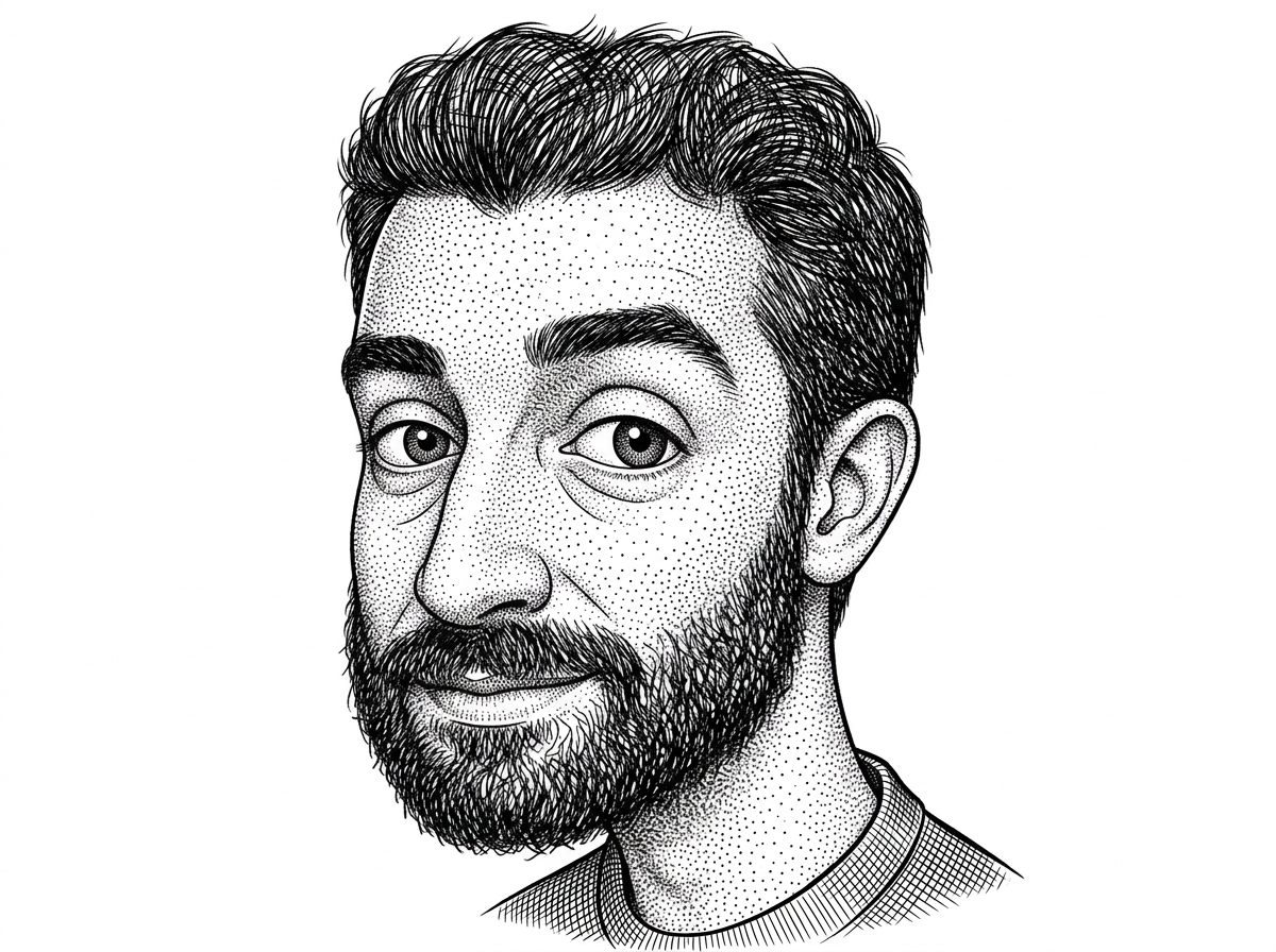 A WSJ-style hedcut portrait of Sahil Lavingia based on his verified GitHub avatar. The portrait grounds the article in a real maintainer while keeping the focus on the repository rather than a staged studio photo.