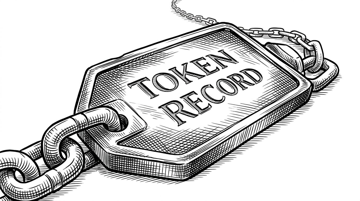 A close-up of a single token record with a sturdier chain and storage path attached on one side, while a lighter, more fragile path fades into the background. The scene contrasts developer convenience with lower-level minimalism, showing why the repo chooses readability over gas perfection.