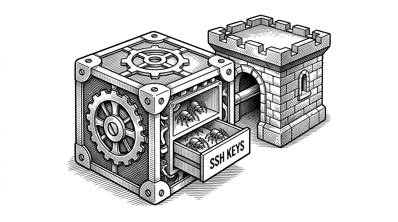 A mechanical Trojan horse cube entering a fortress, symbolizing a malicious AI skill entering a secure terminal.