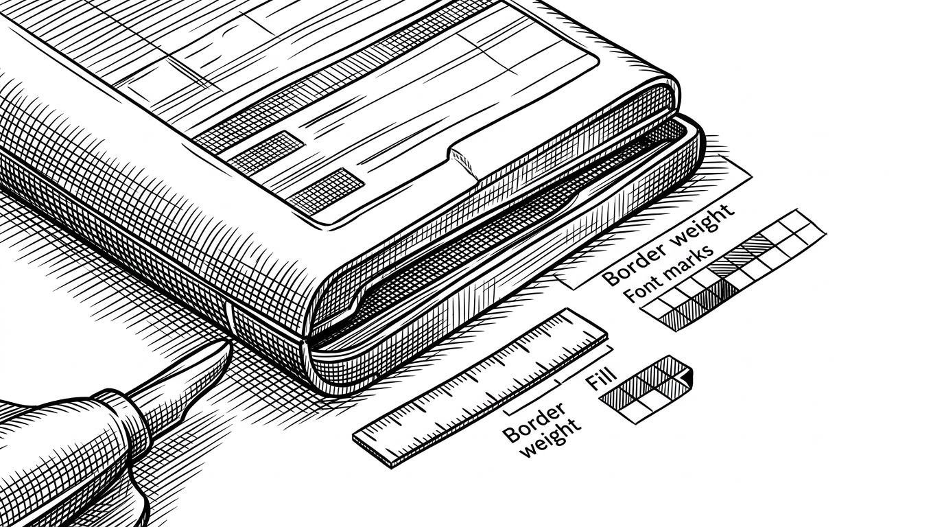 A close-up view of a Figma component being detached like a carefully opened mechanism. The seam between the locked instance and the editable layer is visible, while a ruler, font marks, border weights, and fill swatches suggest that the important part is preserving the original visual rules as the data changes.