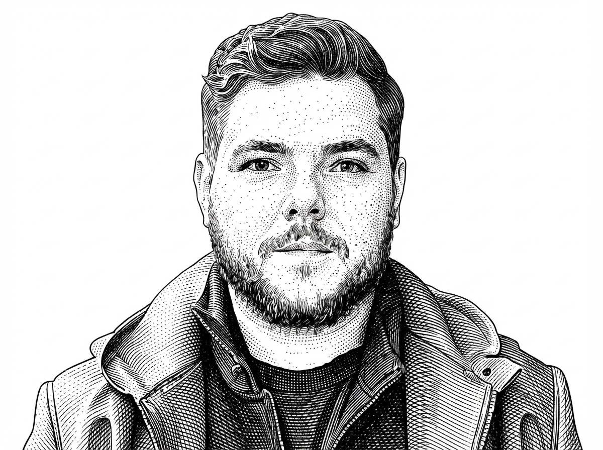 A hedcut-style portrait of Lewis Carhart, rendered from his verified GitHub avatar. The portrait provides attribution for the README quotes and grounds the article in the project's public voice.