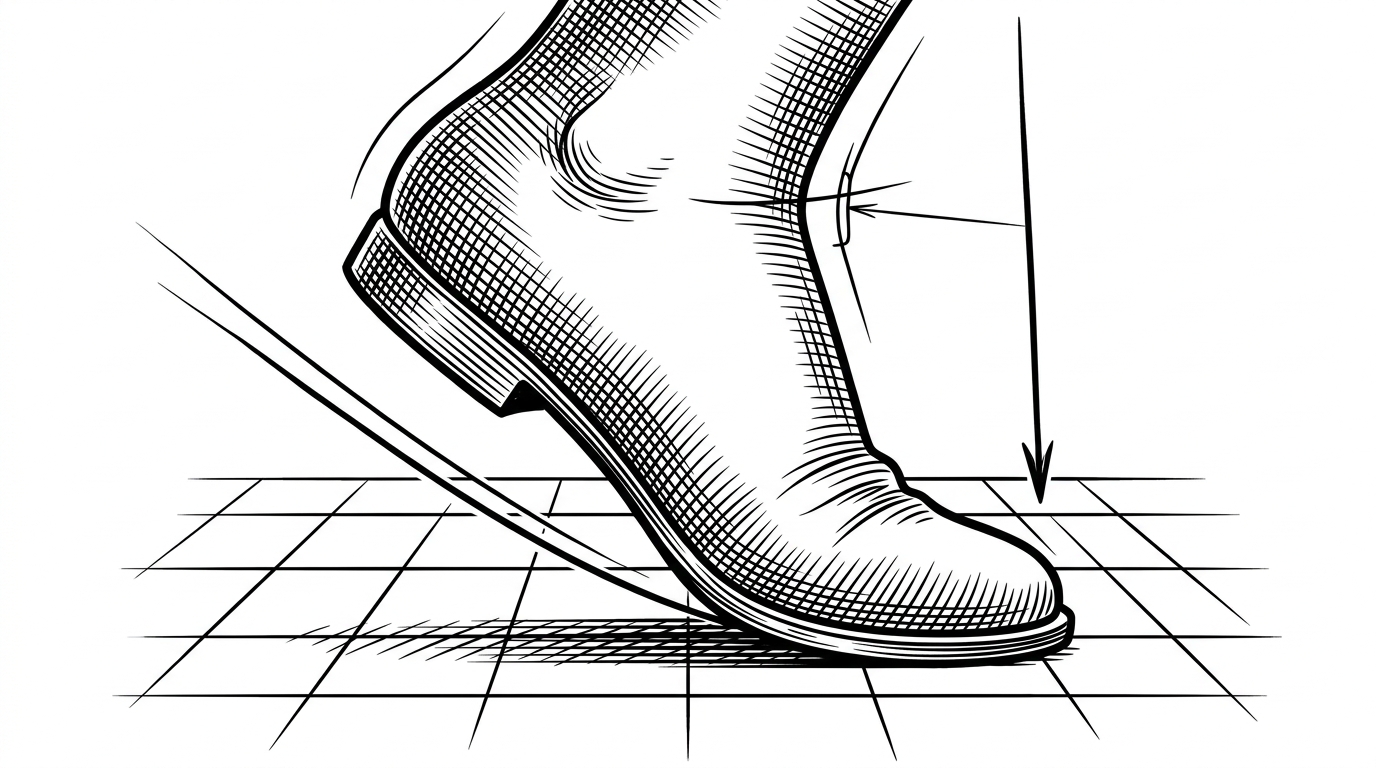 A close-up editorial scene shows a single foot hovering just above a grid floor while a thin vector snaps it downward into contact. One path looks like a sliding smear, while the corrected path locks onto the ground plane with mechanical precision. The image explains why contact constraints and floor assumptions matter more than raw pose estimates.