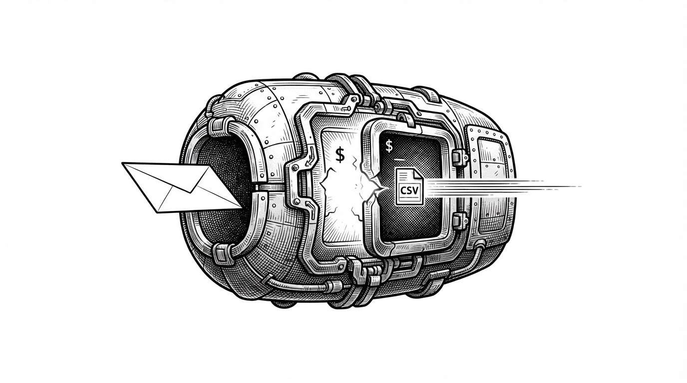 A sealed execution pod receives a request packet, briefly opens to run a shell prompt and inspect a CSV file, then collapses back into nothing. The image explains the core idea of the repo: code execution is allowed, but only inside a disposable sandbox with a visible lifecycle.