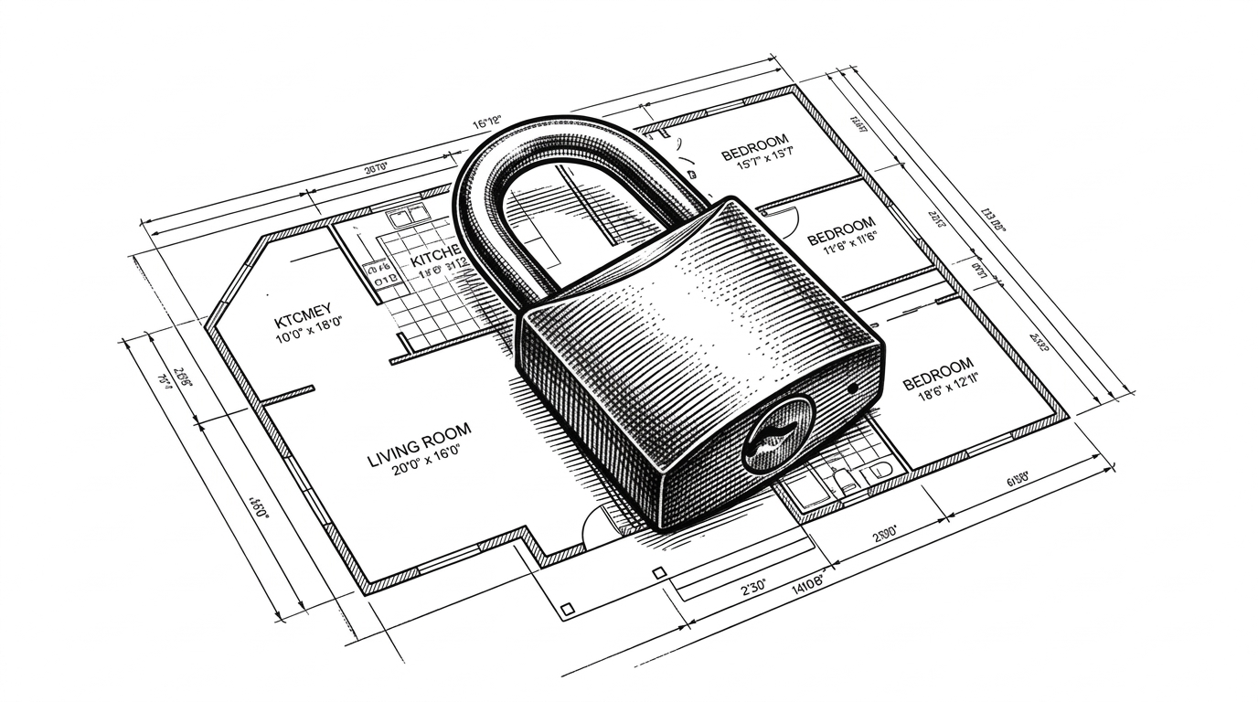 A heavy brass padlock clicking shut over a pristine architectural blueprint. This represents the automatic, zero-configuration HTTPS security applied to local development environments.