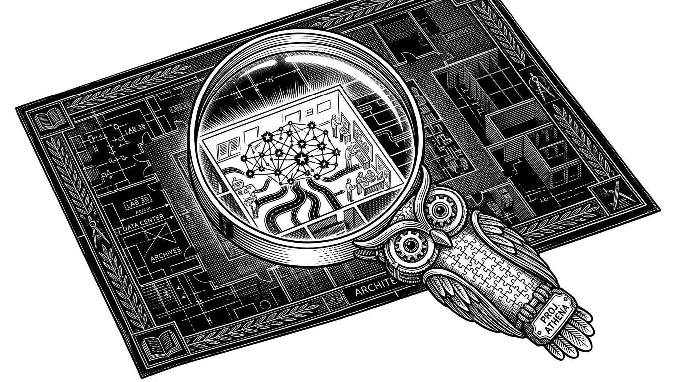 A close-up of a magnifying glass hovering over a dense architectural blueprint. The specific room under the glass is glowing with a sharp, active light, while the rest of the blueprint remains static.