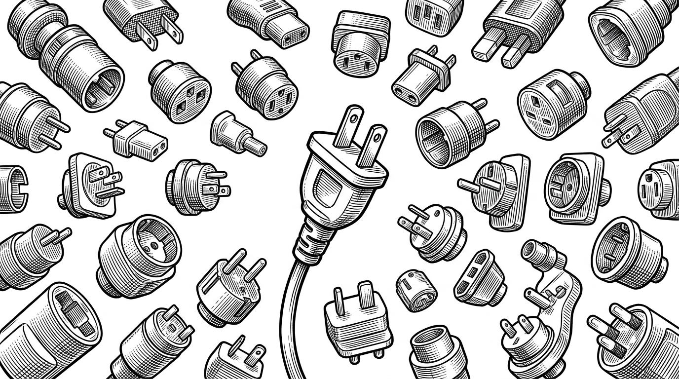 A single electrical plug with dozens of adapter heads floating around it, representing extensibility.