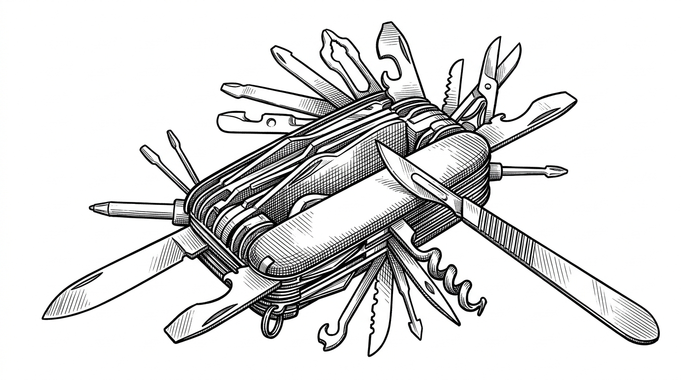 A bulky Swiss Army knife being disassembled by a single, precise scalpel, representing the replacement of heavy utility libraries with precise native JavaScript methods.