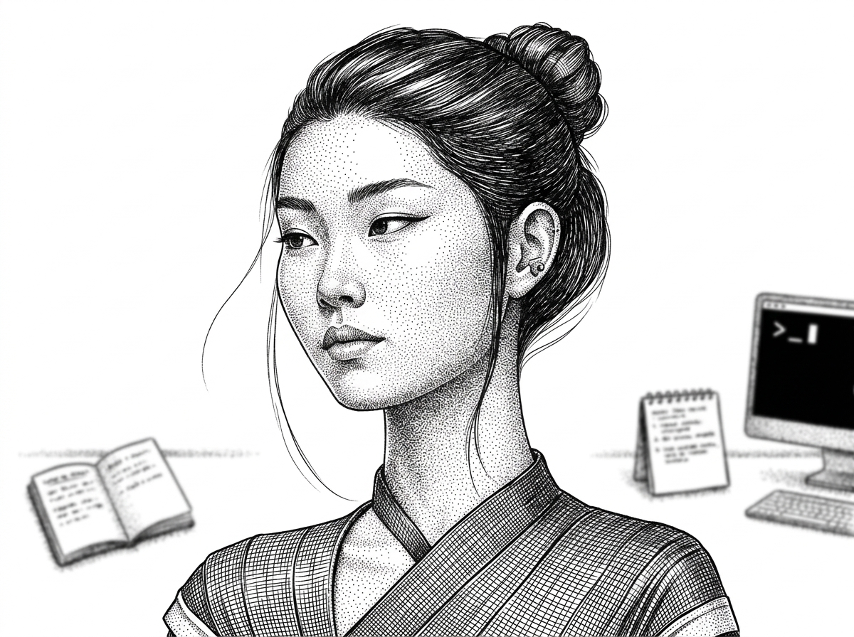 Editorial portrait of zarazhangrui in a hedcut style. The portrait grounds the story in a single maintainer whose small repo encodes a very specific workflow problem rather than a broad platform.