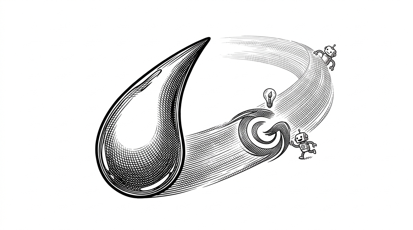 A macro view of a digital cursor shaped like an ink drop leaving a faint trail.