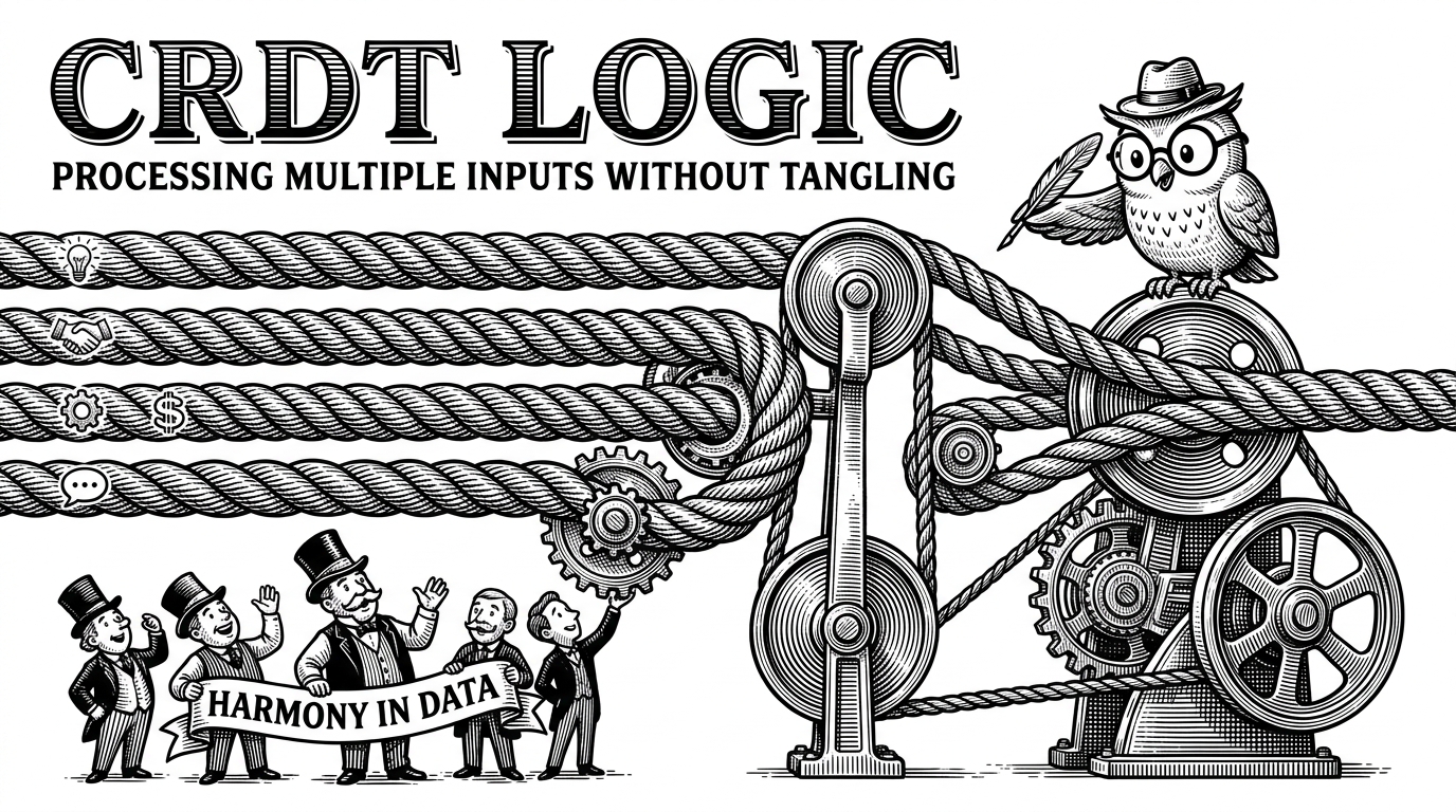 An illustration of a single thick rope made of several individual colored strands braided together, passing smoothly through a system of mechanical pulleys.