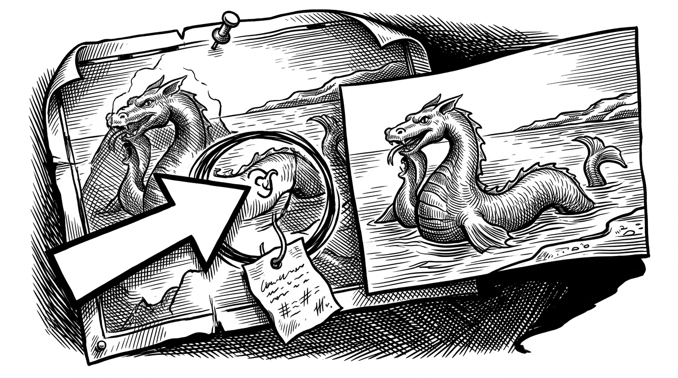 A close-up shows a screenshot-like canvas fragment with an arrow, a boxed note, and a highlighted region of an image marked for change. A second, cleaner version appears beside it, showing how annotation turns into an edit brief and then into a revised result.