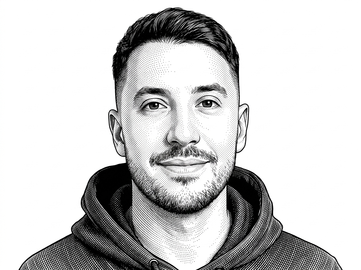 WSJ-style hedcut portrait of Zubair Trabzada rendered in black ink on white. This anchors the article in the repository's creator and shows the person behind the code.
